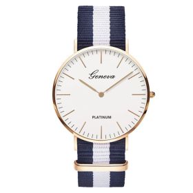 Classic Fashion Stripe Nylon Band Women Watch Top Luxury Brand Men Quartz Wrist Watch Lady Watch Montre Femme Horloge Saat Clock (Color: TMC518-3, size: 1)