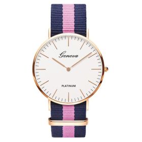 Classic Fashion Stripe Nylon Band Women Watch Top Luxury Brand Men Quartz Wrist Watch Lady Watch Montre Femme Horloge Saat Clock (Color: TMC518-4, size: 1)