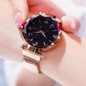reloj mujer Women's Fashion Starry Sky Watches Magnet Buckle Mesh Belt Diamond Quartz Watch Women Dress Clock relogio feminino (Color: Rose Gold, size: 1)