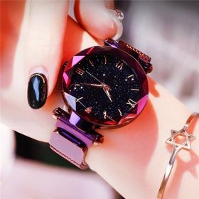 reloj mujer Women's Fashion Starry Sky Watches Magnet Buckle Mesh Belt Diamond Quartz Watch Women Dress Clock relogio feminino (Color: Purple, size: 1)
