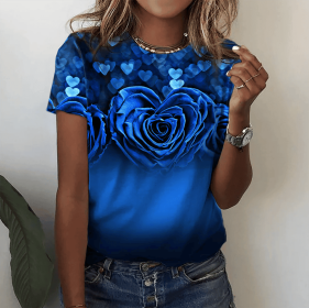 Fashion Women Blouse 2023 Sexy Tops For Woman 3D Rose Printing Short Sleeve Tees Female T-shirts Plus Sized Women's Y2k Clothes (Color: M01-ZY01092, size: S)