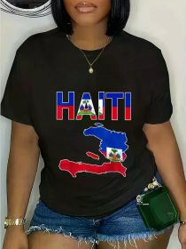 Happy Haitian Flag Day Cool Haiti Flag Map Haitian Pride T-Shirt Casual Short Sleeve Shirt (Color: Black, size: S)