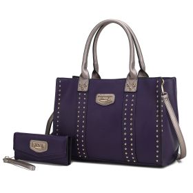 MKF Collection Davina Tote Handbag with wallet Vegan Leather Crossover Womens Purse by Mia K (Color: Purple, Material: Vegan Leather)